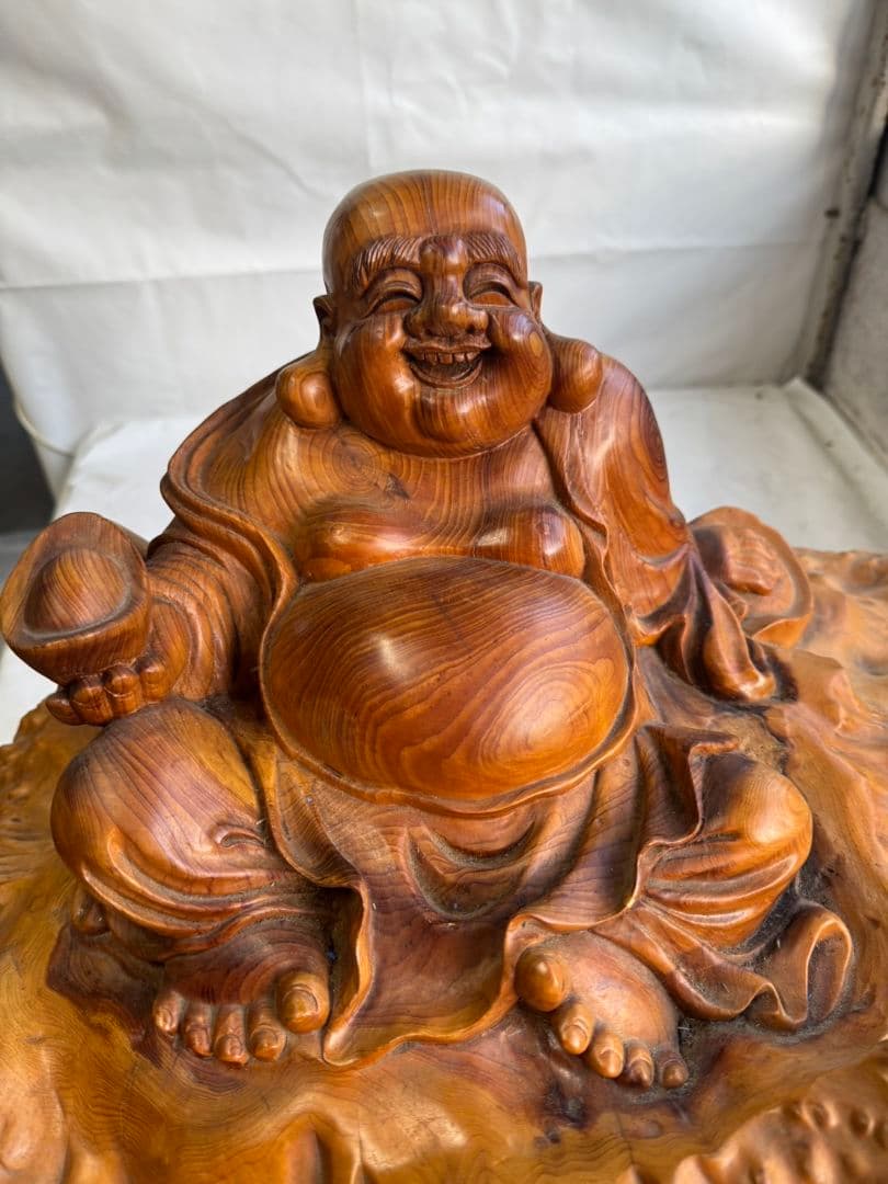 布袋様　木製　オブジェ　インテリア　七福神　縁起物