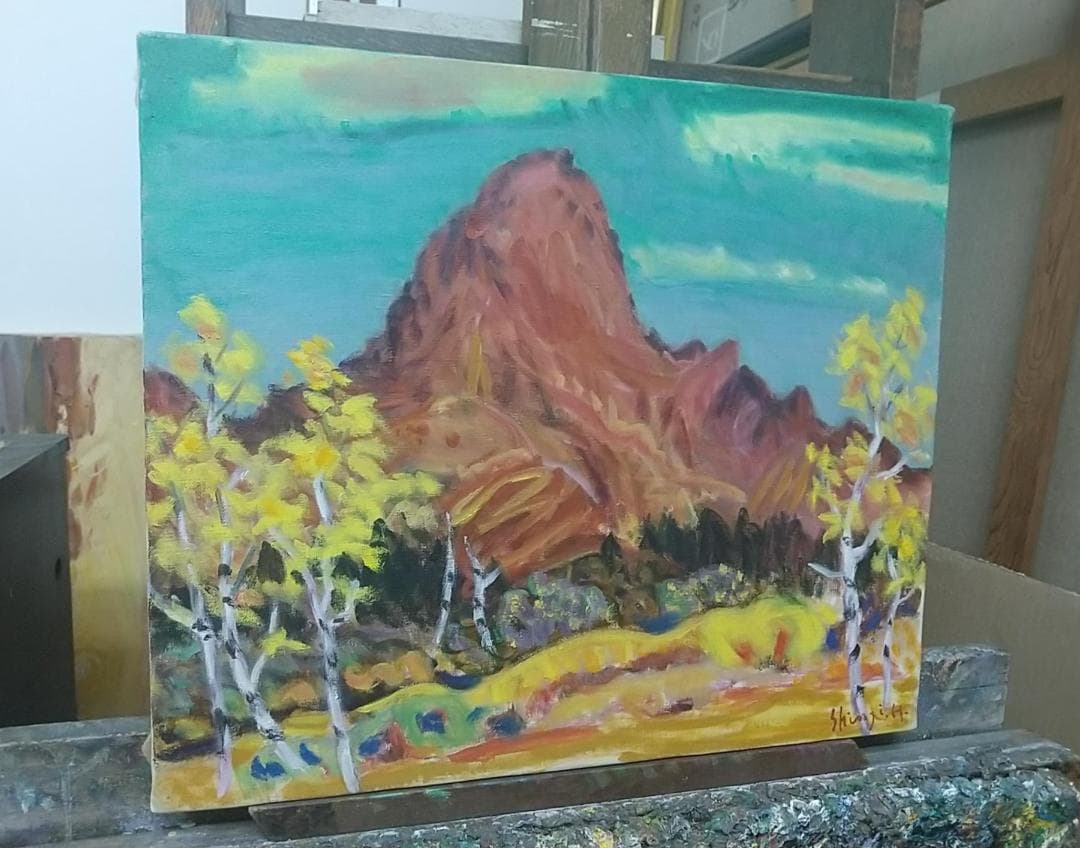 絵画 油絵 P10「烏帽子ヶ岳」