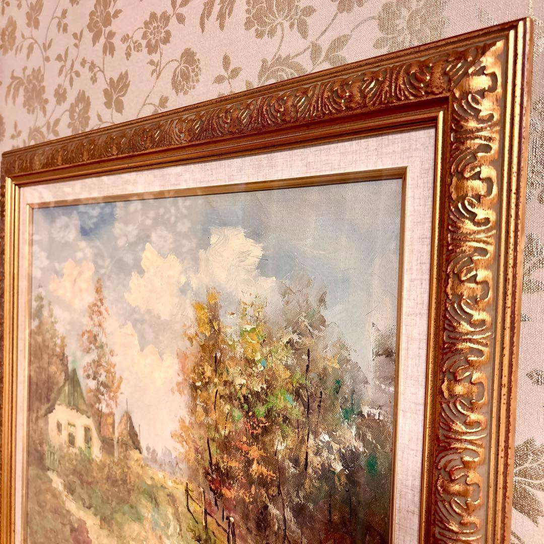 Hollander \"Country road\" 油絵 風景画 ゴールド額F10