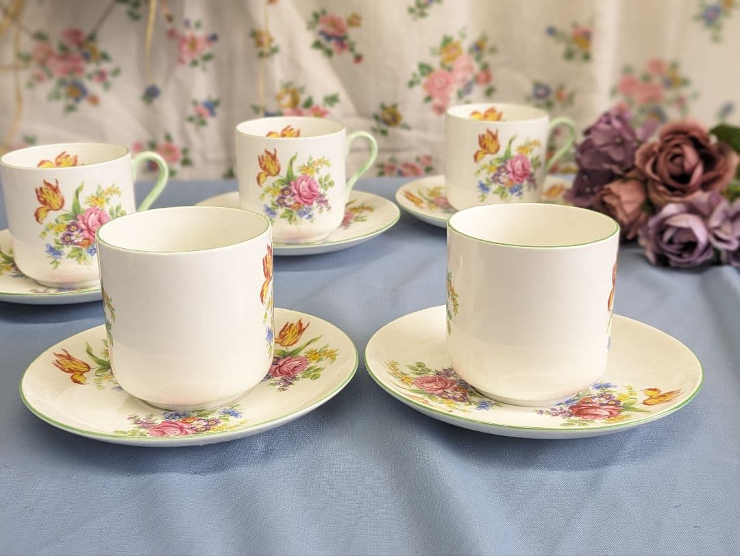 シェリー窯 shelley ティーカップ＆ソーサー ５客 美品 英アンティーク