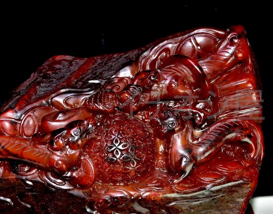 中国古美術 名家西鳳銘 寿山紅田黄石彫 大型置物 極細工 古擺件 骨董品 時代物