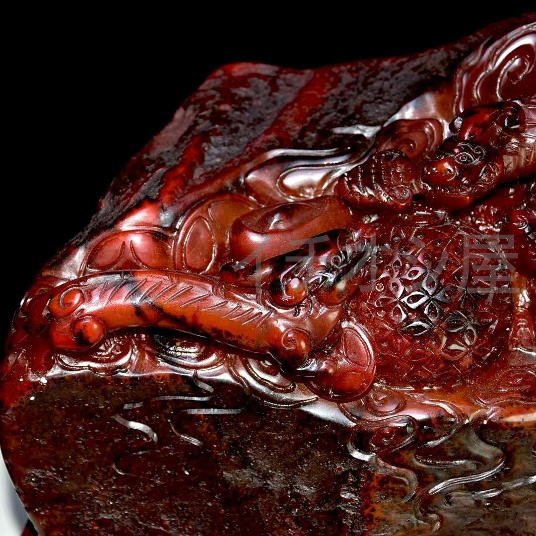 中国古美術 名家西鳳銘 寿山紅田黄石彫 大型置物 極細工 古擺件 骨董品 時代物