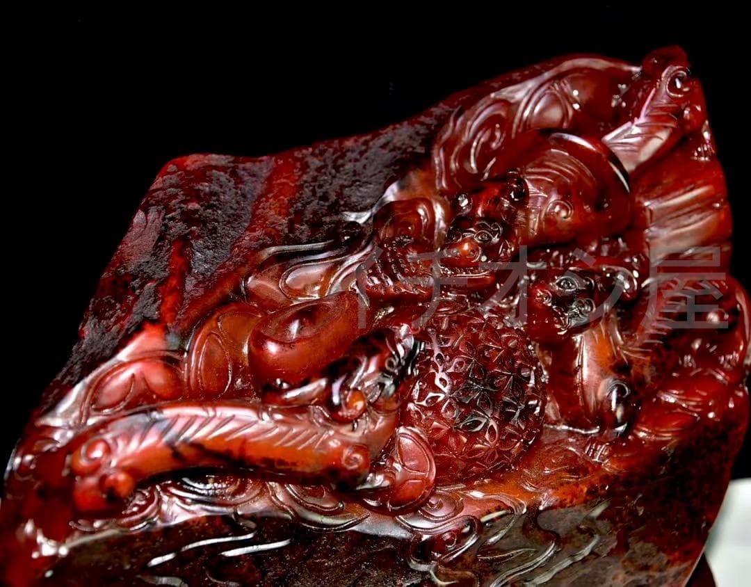 中国古美術 名家西鳳銘 寿山紅田黄石彫 大型置物 極細工 古擺件 骨董品 時代物
