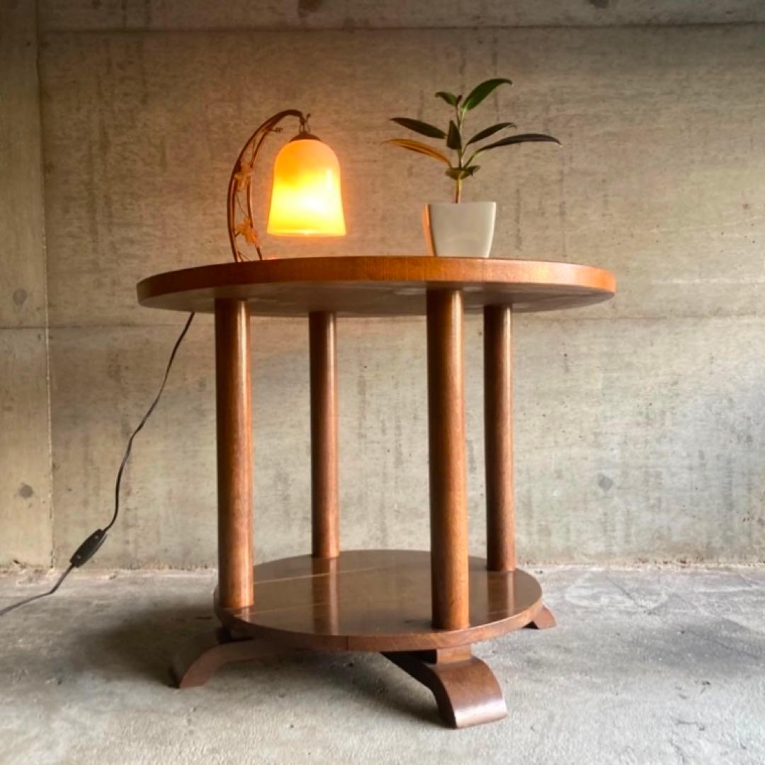 古い味のあるセンターテーブル カフェ 机 飾り台 丸型 木製 レトロ ビンテージ
