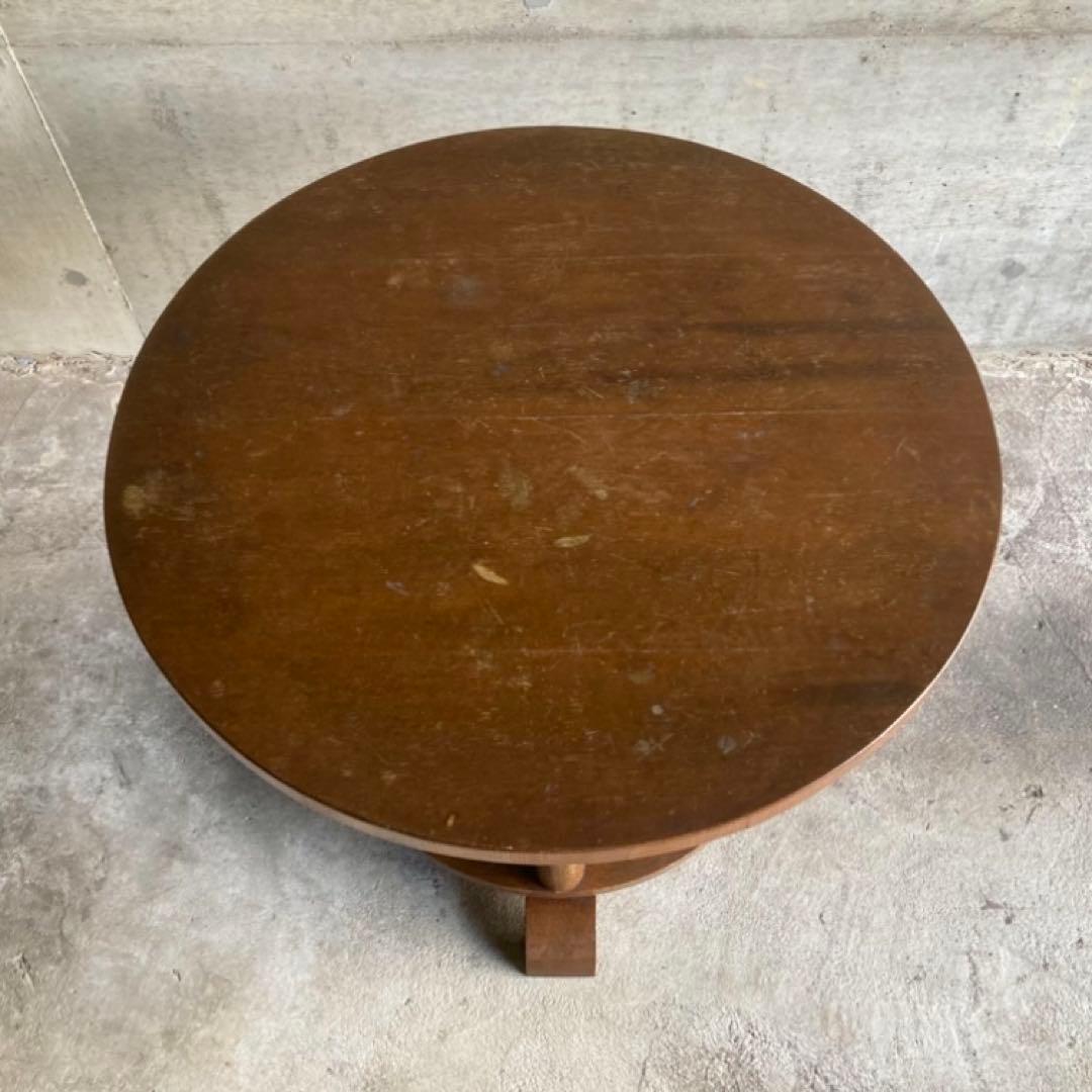 古い味のあるセンターテーブル カフェ 机 飾り台 丸型 木製 レトロ ビンテージ