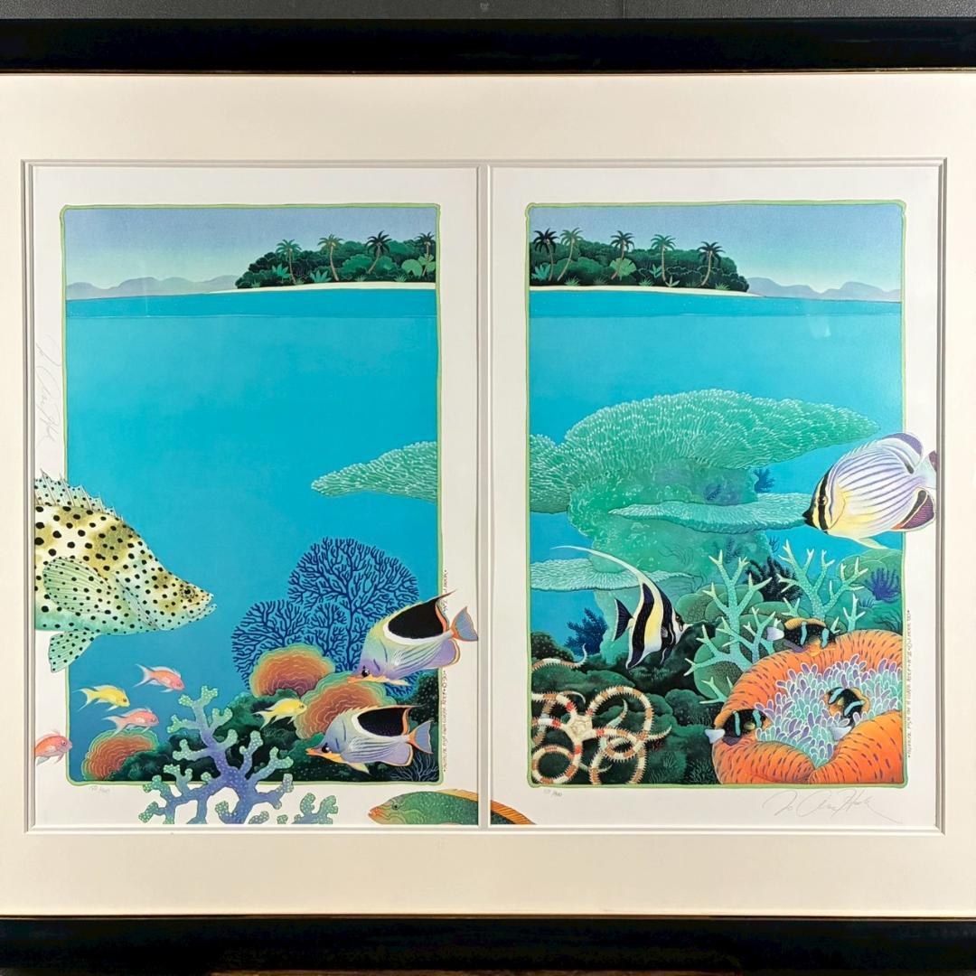 ジョアン・フック「サンゴ礁の熱帯魚」リトグラフ2点 大作 直筆サイン入 海