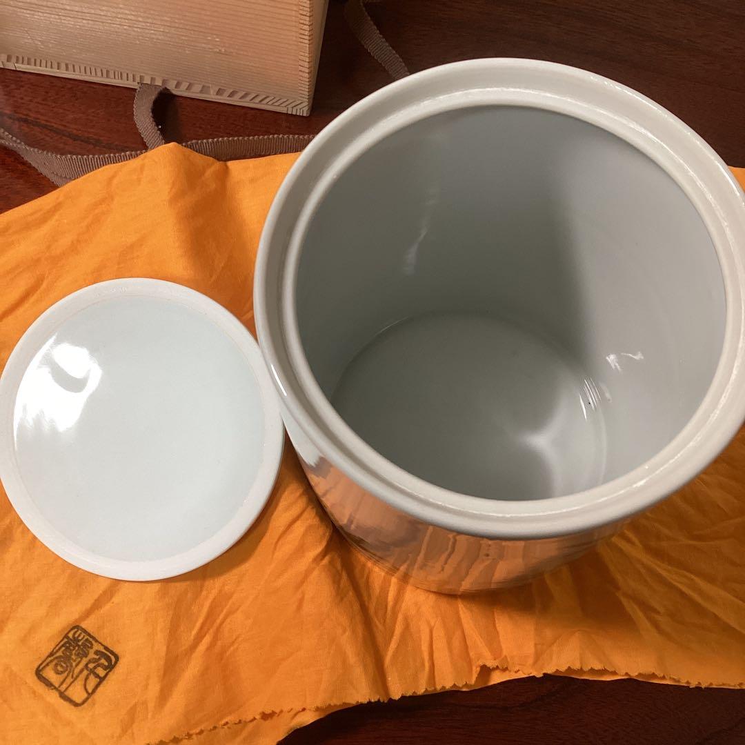 水指　正村千馨作　染付水指岩竹文　共箱　茶道具