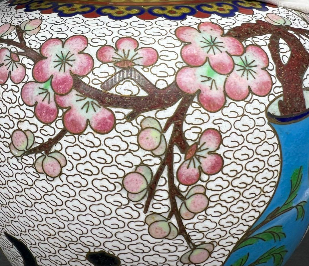 中國美術 古玩 景泰藍 七宝焼 超大博古紋茶入 茶筒 茶道具 高さ20.5cm