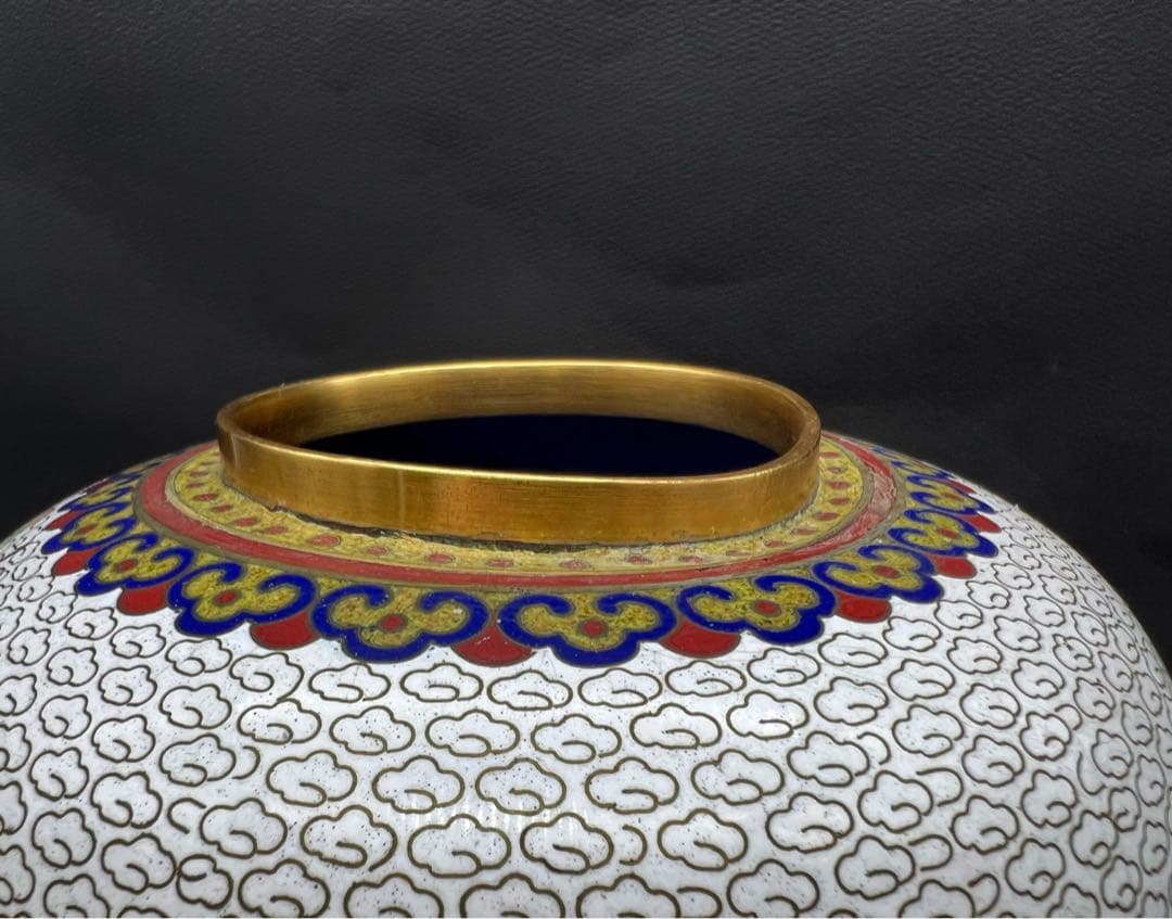 中國美術 古玩 景泰藍 七宝焼 超大博古紋茶入 茶筒 茶道具 高さ20.5cm