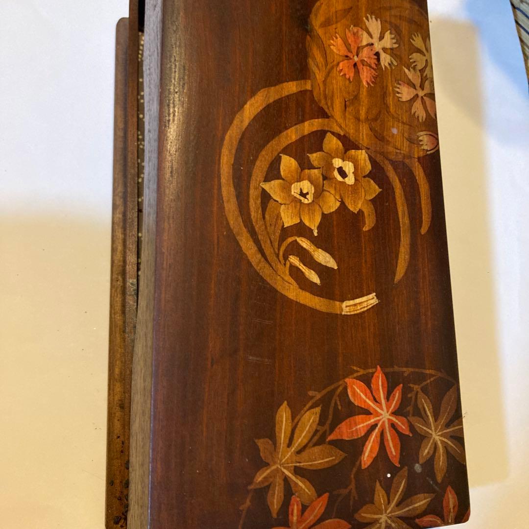 木製 硯箱 花柄装飾