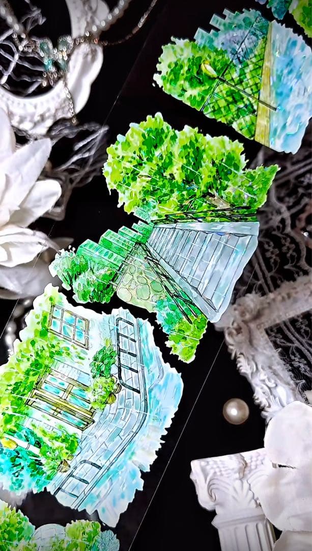 【8902】海外　マステ　3/5/巻　貝殻光マスキングテープ　雨景色　公園