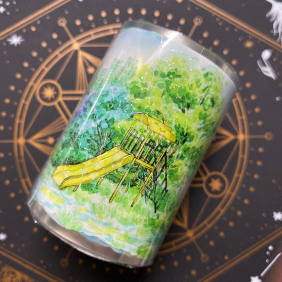 【8902】海外　マステ　3/5/巻　貝殻光マスキングテープ　雨景色　公園