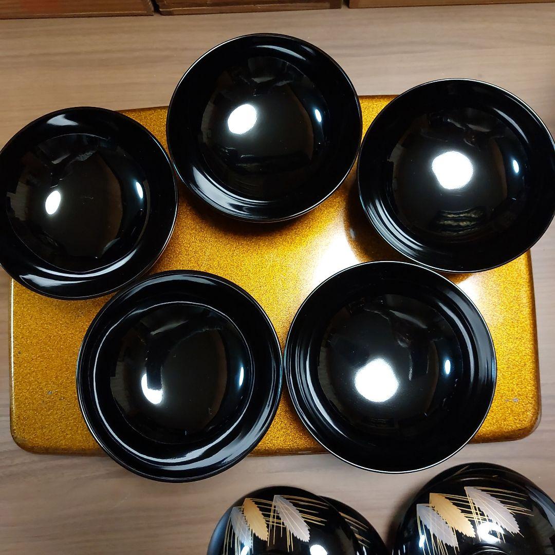 輪島黒塗金銀麦頭蒔絵椀五