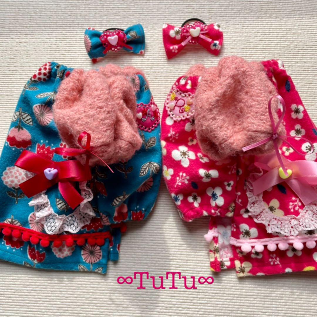 昭和レトロチックな「あそび着」青色　犬服ハンドメイド　犬の洋服　∞TuTu∞