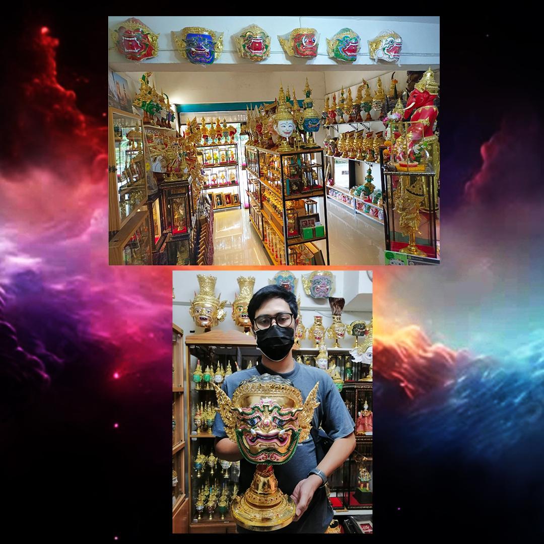 タイ芸術品 コンマスク インドラ 魔除け 厄除け 仮面 台座付き タイお守り