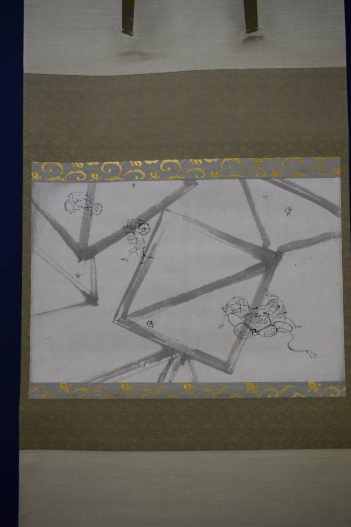 不詳/作者不明/ネズミ図/鼠/干支/子/横物/タトウ箱付/布袋屋掛軸HJ-481