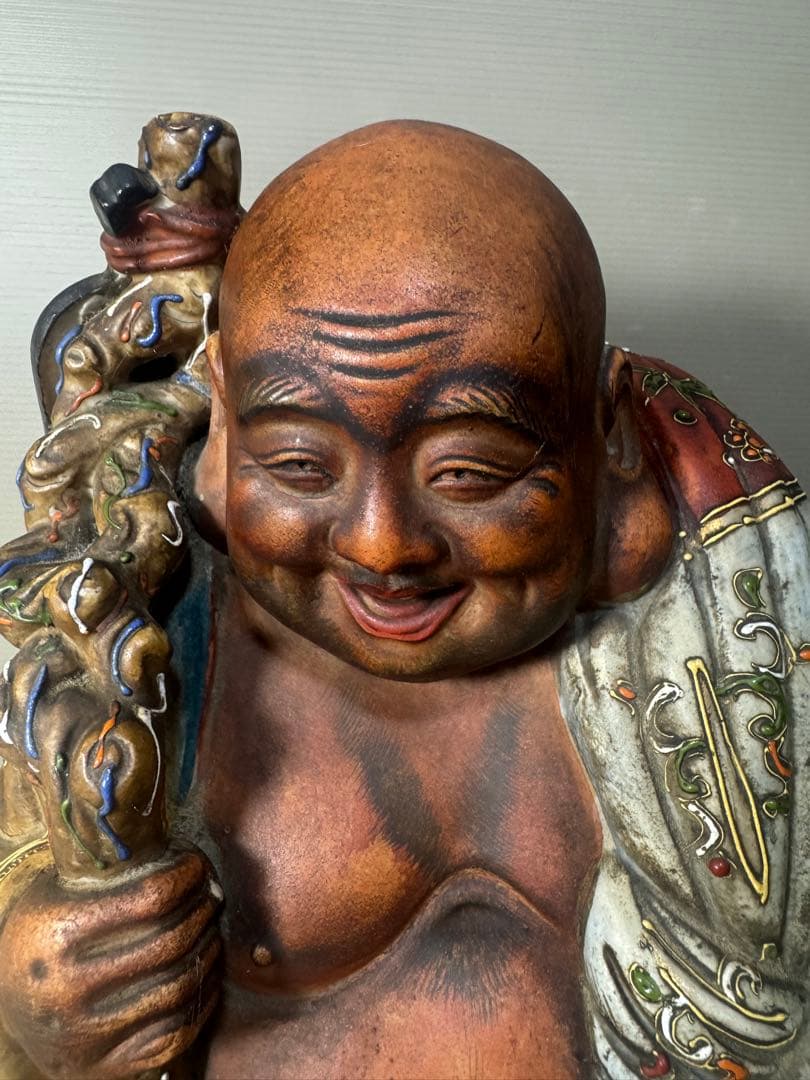 2593 九谷焼　布袋様　置物　陶芸　七福神　縁起物　時代物