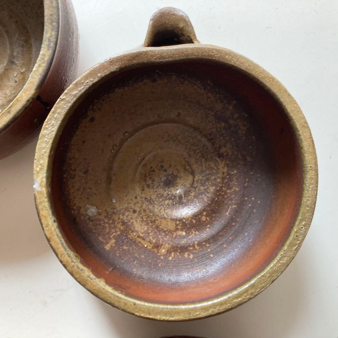 原田拾六　備前焼　向付　５客　共箱、陶歴、共布も５枚　抜群の上り