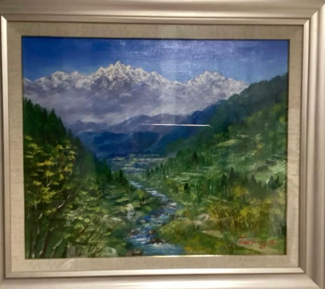 【値下げ】風景画 油彩画 約60cm x 50cm シルバー額縁