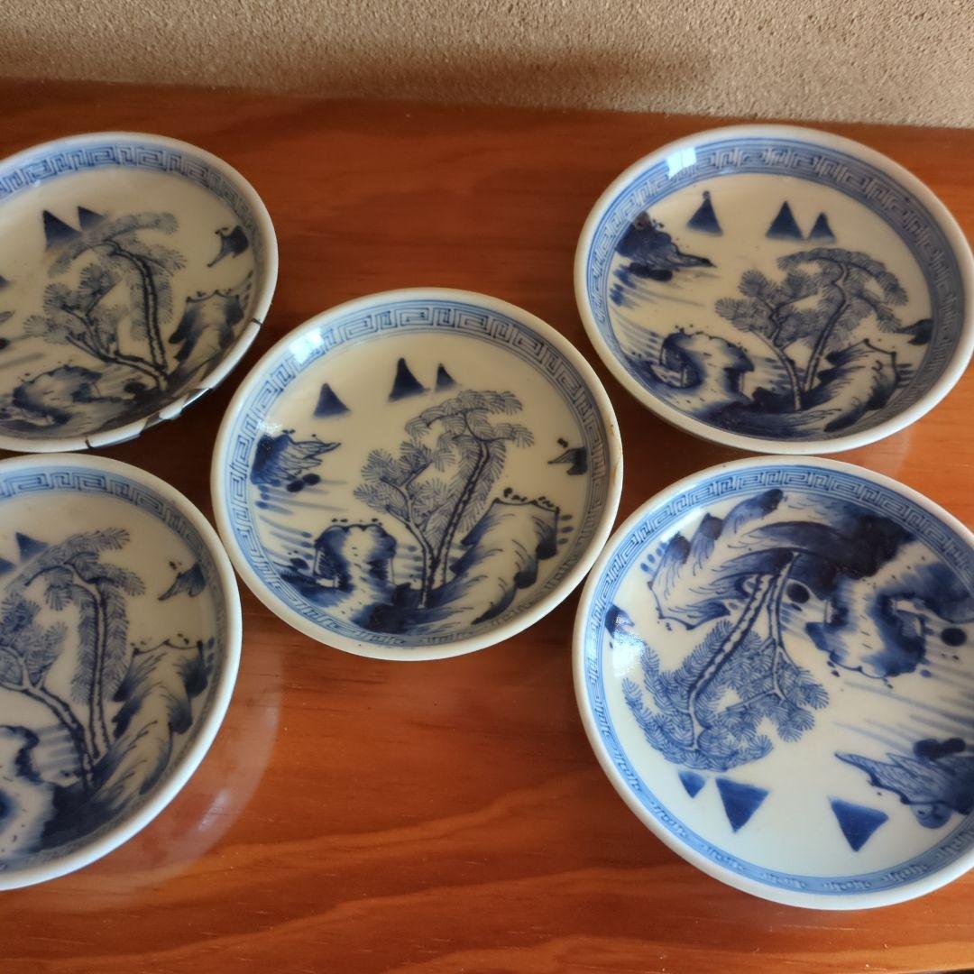 青と白の風景画 陶器皿 5枚セット