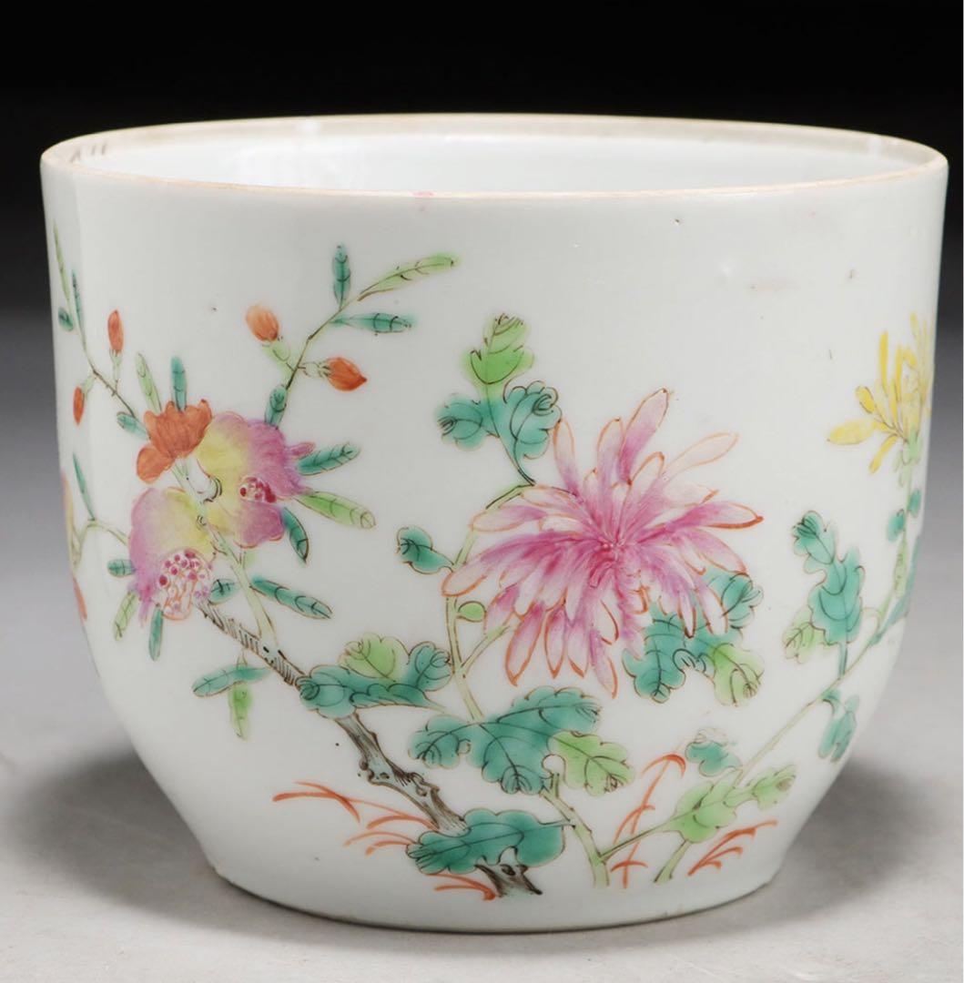 清時代粉彩茶入 陶磁器 花 茶道具 旧家整理品 中国古美術　専用箱あり