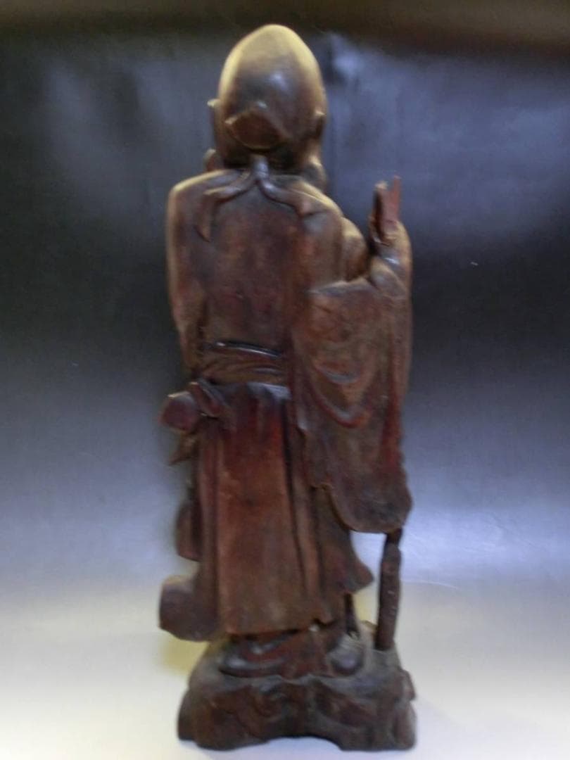 置物●古い人物像 唐木彫り 寿老人 桃持ち オブジェ 古美術 時代物 骨董品■