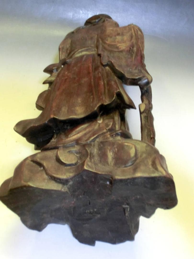 置物●古い人物像 唐木彫り 寿老人 桃持ち オブジェ 古美術 時代物 骨董品■