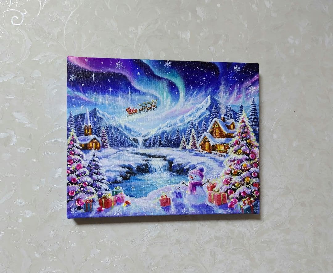 琥*ん様 【オーロラが輝く日】アクリル画 F3 風景画 絵画