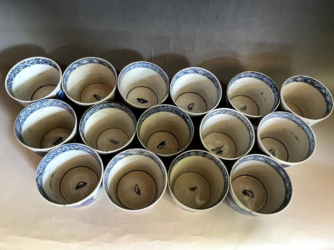 蕎麦猪口●手描きソバチョコ(江戸後期)伊万里染付山里図 15客 酒器時代物骨董■