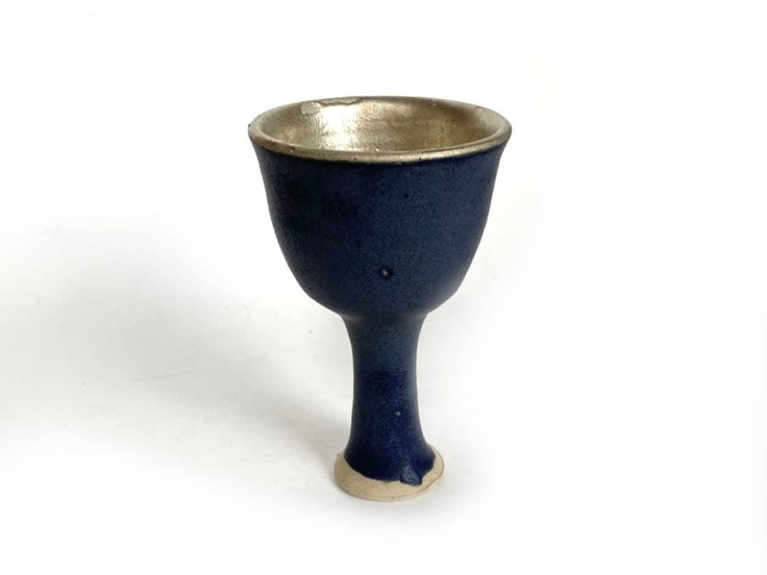 陶芸家　荒木高子　内田鋼一　合作　瑠璃釉白金彩　高杯　酒器　共箱