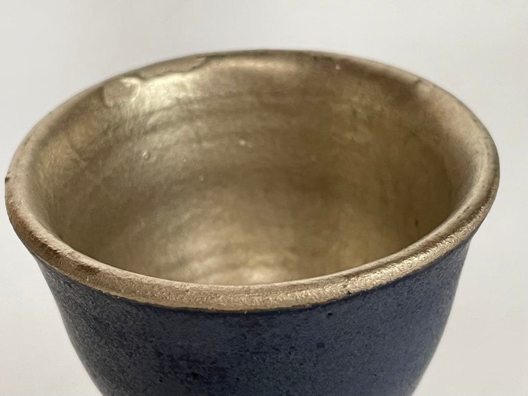 陶芸家　荒木高子　内田鋼一　合作　瑠璃釉白金彩　高杯　酒器　共箱