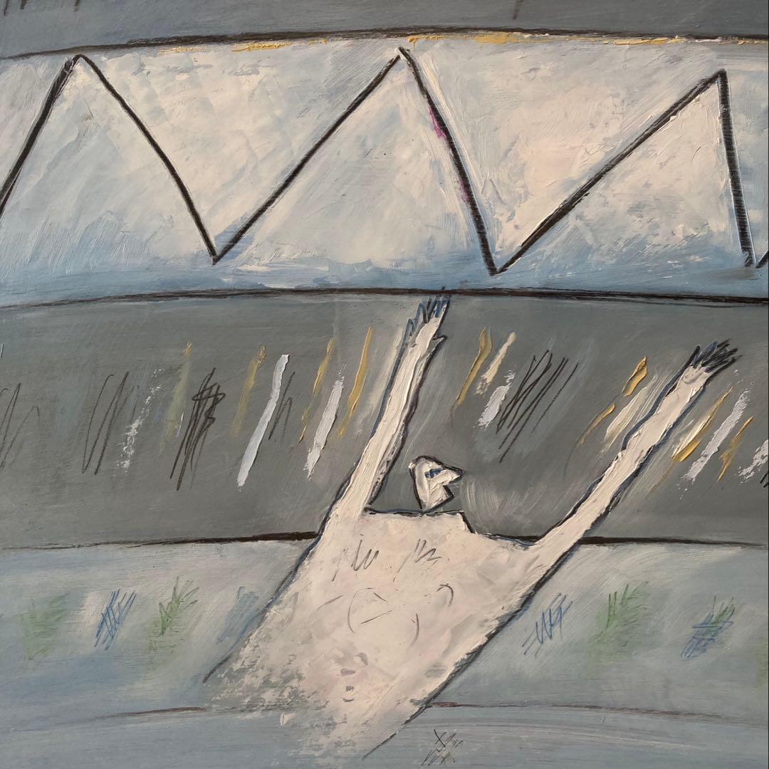 油絵　抽象画　Jiri Votruba作　油彩画　ブルー　青　額入り