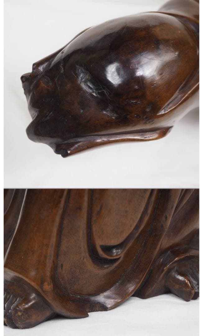 送料無料　明末～清初　龍眼木彫刻観音立像　高さ58ｃｍ