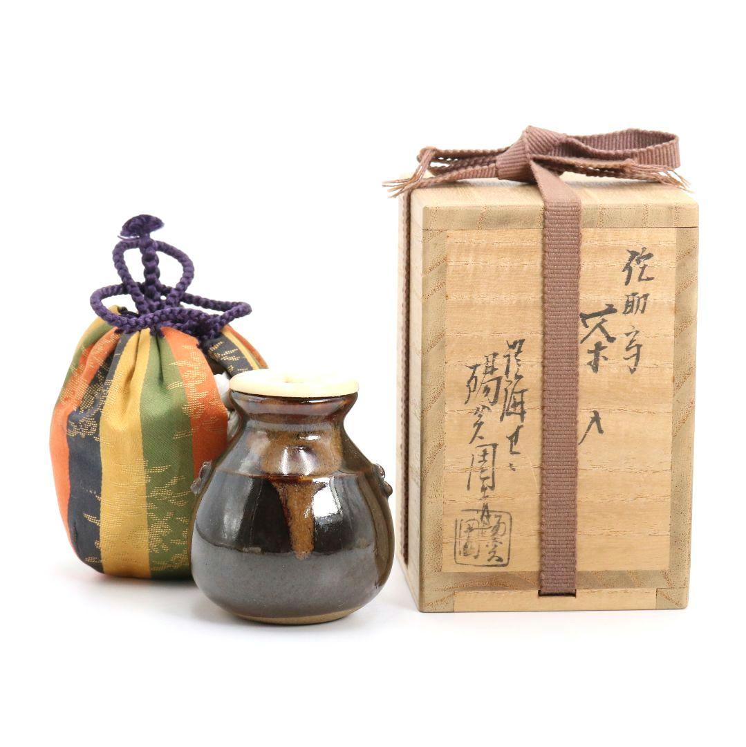 淡海ぜぜ 陽炎園(岩崎新定)造 膳所焼 侘助写茶入 茶道具 共箱　V911　N9