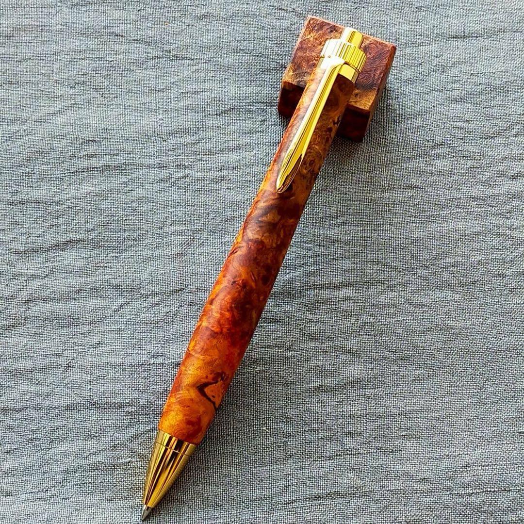 極上本花梨瘤　ハンドメイド　木軸ボールペン　G2　天然木　ゴールド