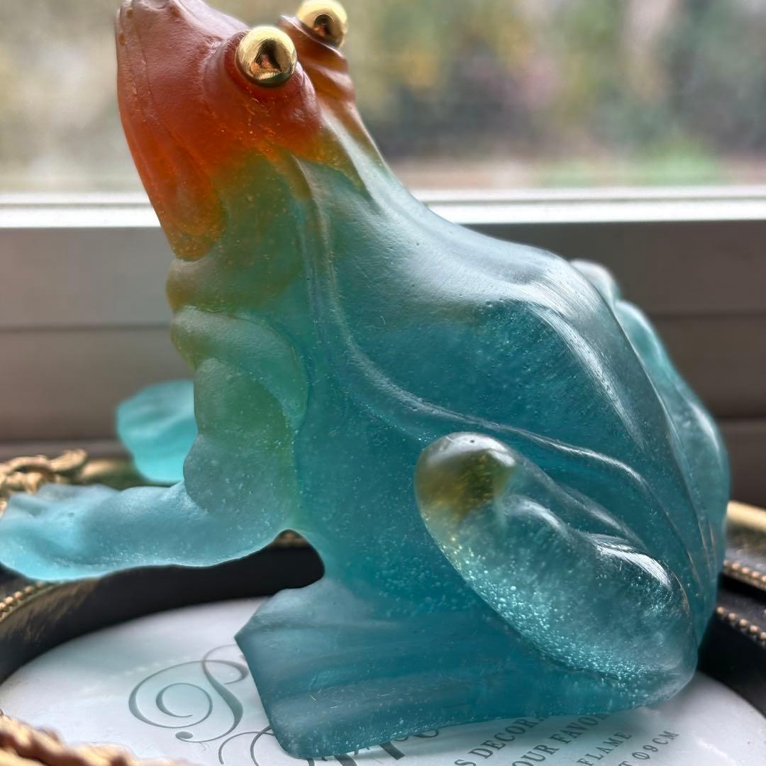 ドームフランス カエル 置物 クリスタル 水晶 浄化 フランス製ガラス ナンシー