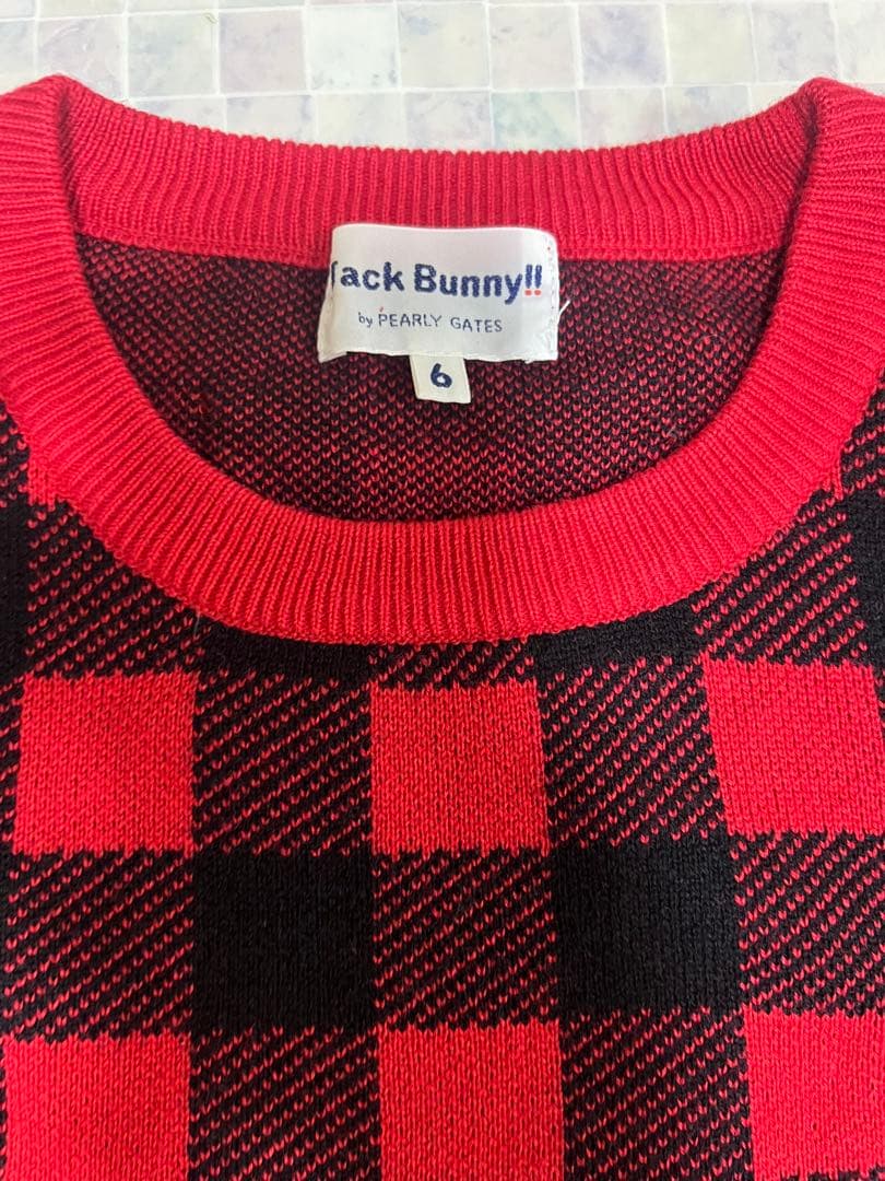 ジャックバニー パーリーゲイツ　ブロックチェック ワッペン ニット　新品