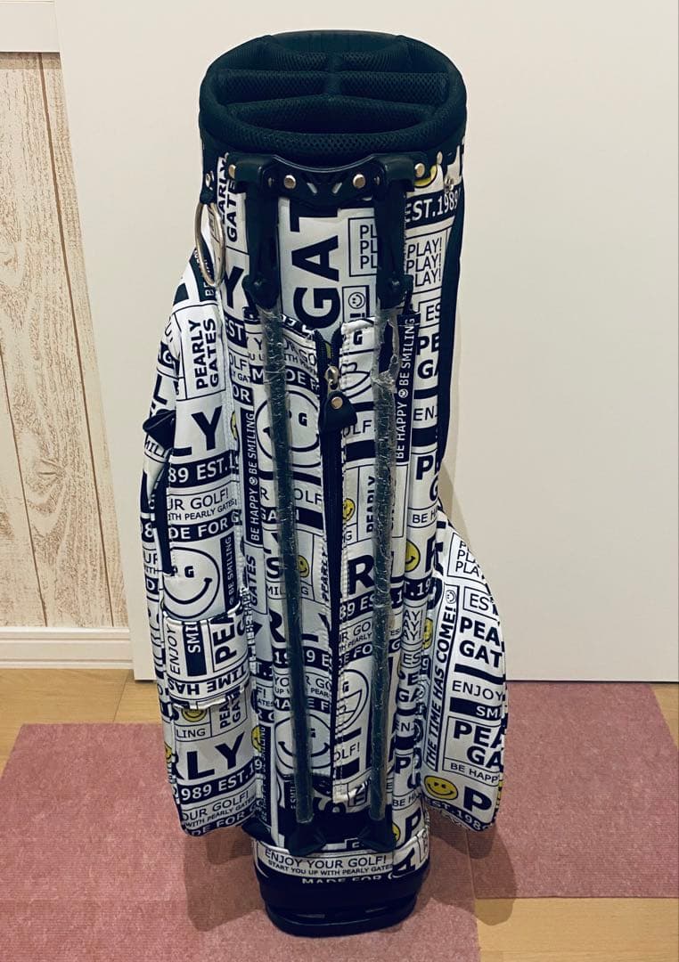 美品 限定品 パーリーゲイツ ニュースペーパー柄 スタンドキャディバッグ