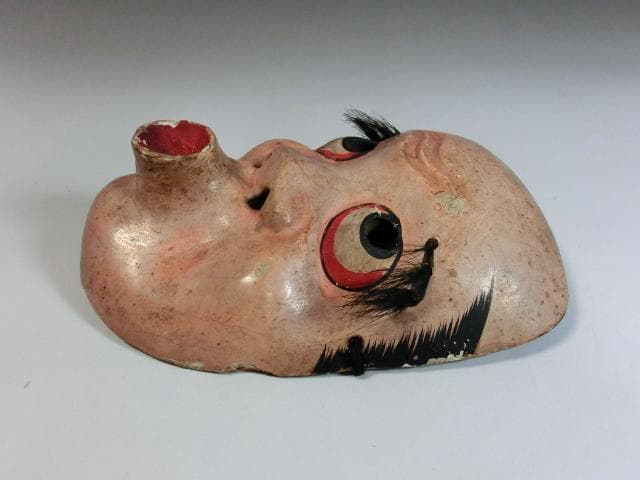 お面■ひょっとこ 古い木彫り面 神楽面 能面 手彫り 木製 時代物 骨董品■