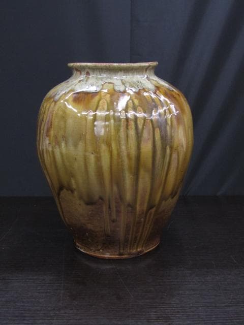 【未使用品】味鉄作 肥前焼 陶器 花瓶 花器 壺 大型 茶系 共箱なし