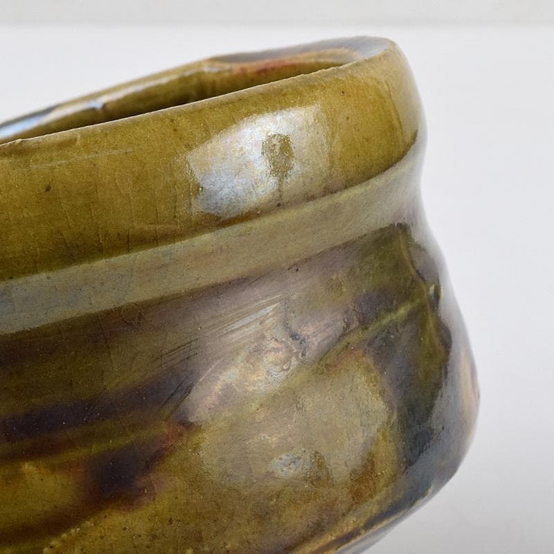 茶道具　人間国宝　鈴木蔵作　織部　沓形茶碗　茶碗　仕覆付　共箱　M　R9462