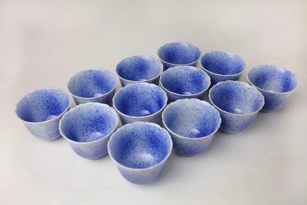 篩月庵 初代 竹泉　吹墨　花輪　お猪口　煎茶碗　ぐい呑み　湯呑 茶器 共箱布