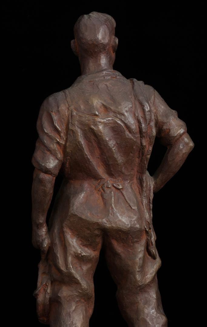 彫刻家【茂木弘次】ブロンズ彫刻 漁師像 男性像 高さ54cm 銅像 骨董 古美術