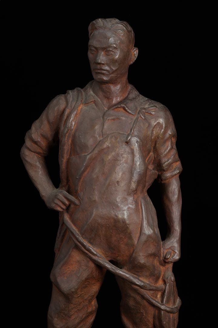 彫刻家【茂木弘次】ブロンズ彫刻 漁師像 男性像 高さ54cm 銅像 骨董 古美術