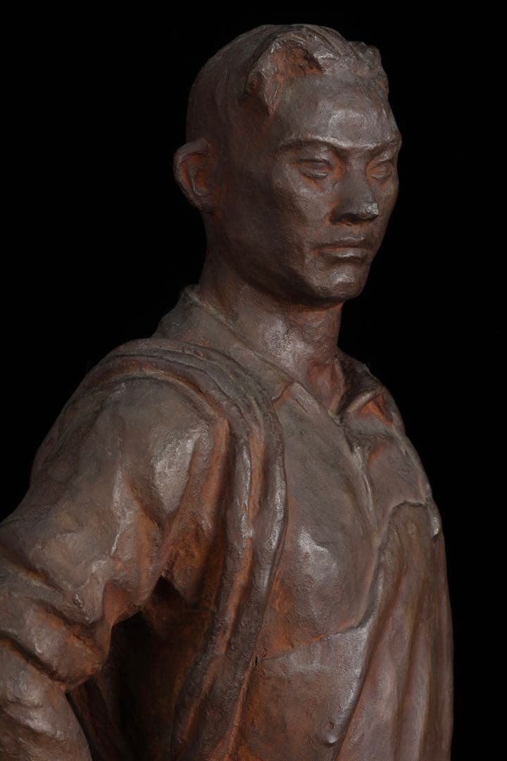 彫刻家【茂木弘次】ブロンズ彫刻 漁師像 男性像 高さ54cm 銅像 骨董 古美術