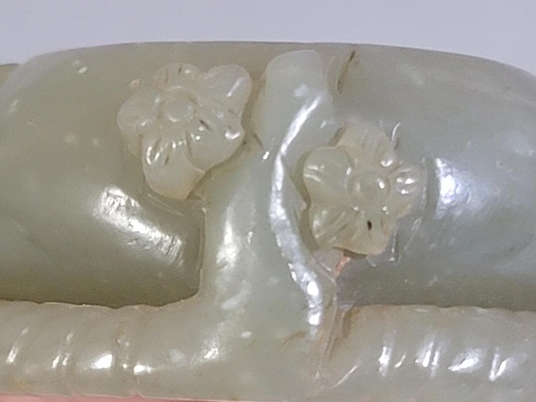 和田玉水孟　幅約6.5㎝　古玉彫刻 花彫紋 細工 書道具 唐物 中国美術 古玩