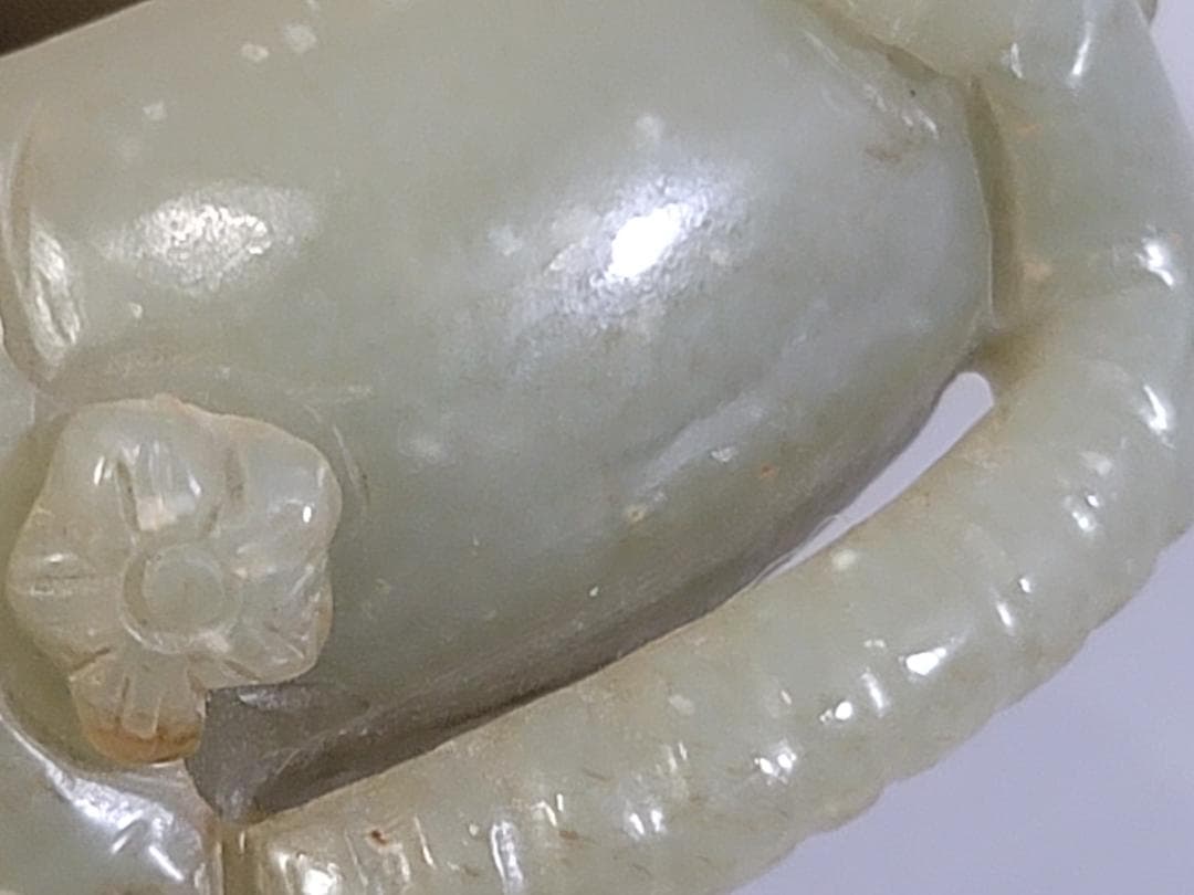 和田玉水孟　幅約6.5㎝　古玉彫刻 花彫紋 細工 書道具 唐物 中国美術 古玩