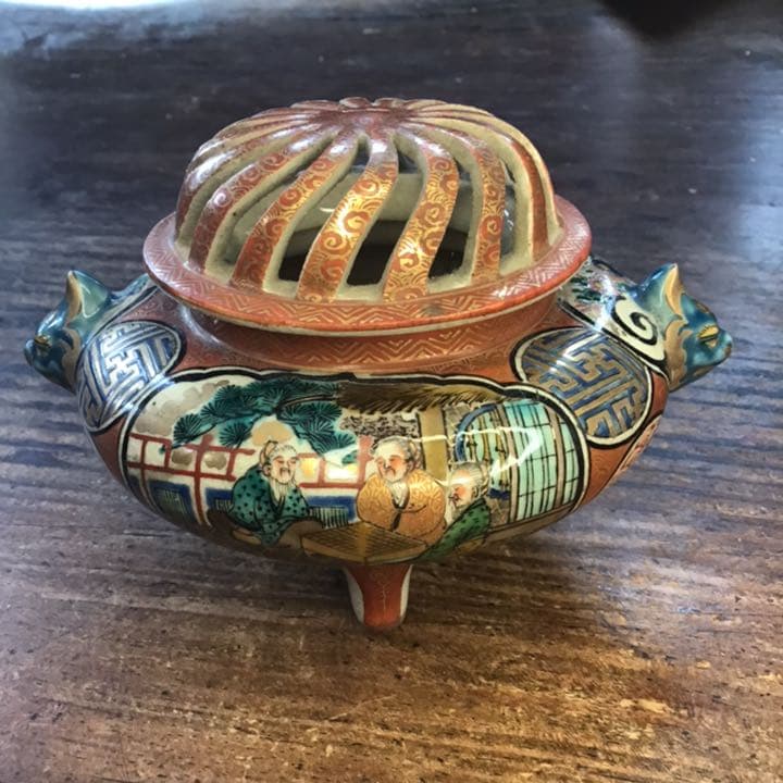 九谷庄三銘　割取画香炉