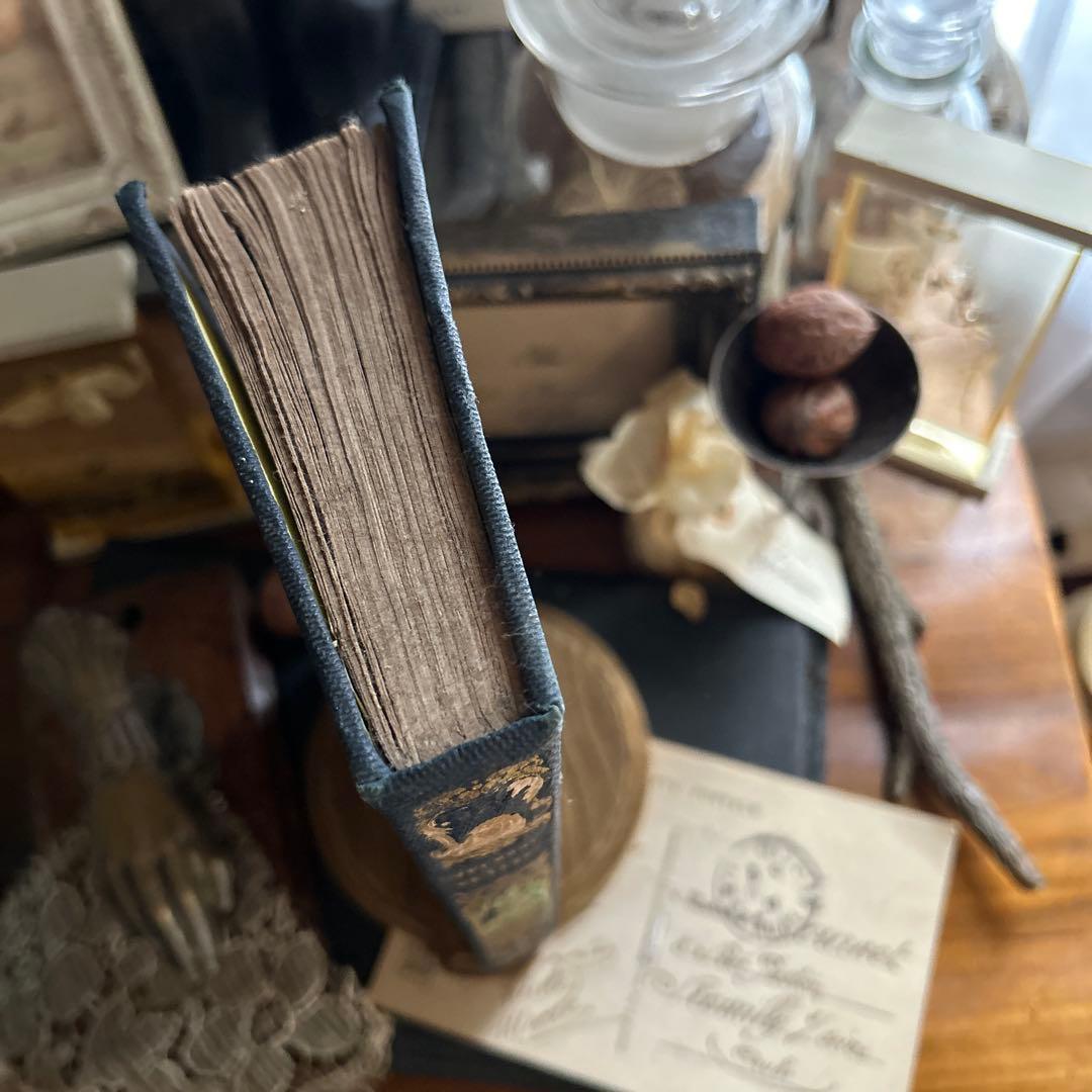 アンティーク洋書 エンボス 金彩 革丁 ロカイユ 金付け