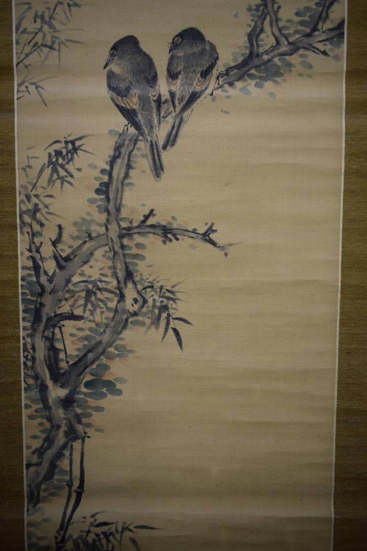 真作/高橋草坪/花鳥小禽図画賛/布袋屋掛軸HJ-818